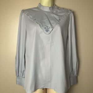 Vintage Levi Strauss Womens Blouse Western Yoke Blue Sateen Embroidered Sz 12